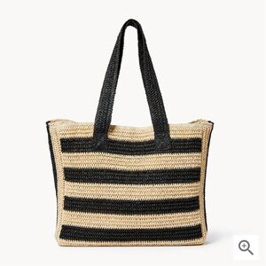 NWT Joe Fresh Wide Stripe Woven Tote Black and Tan